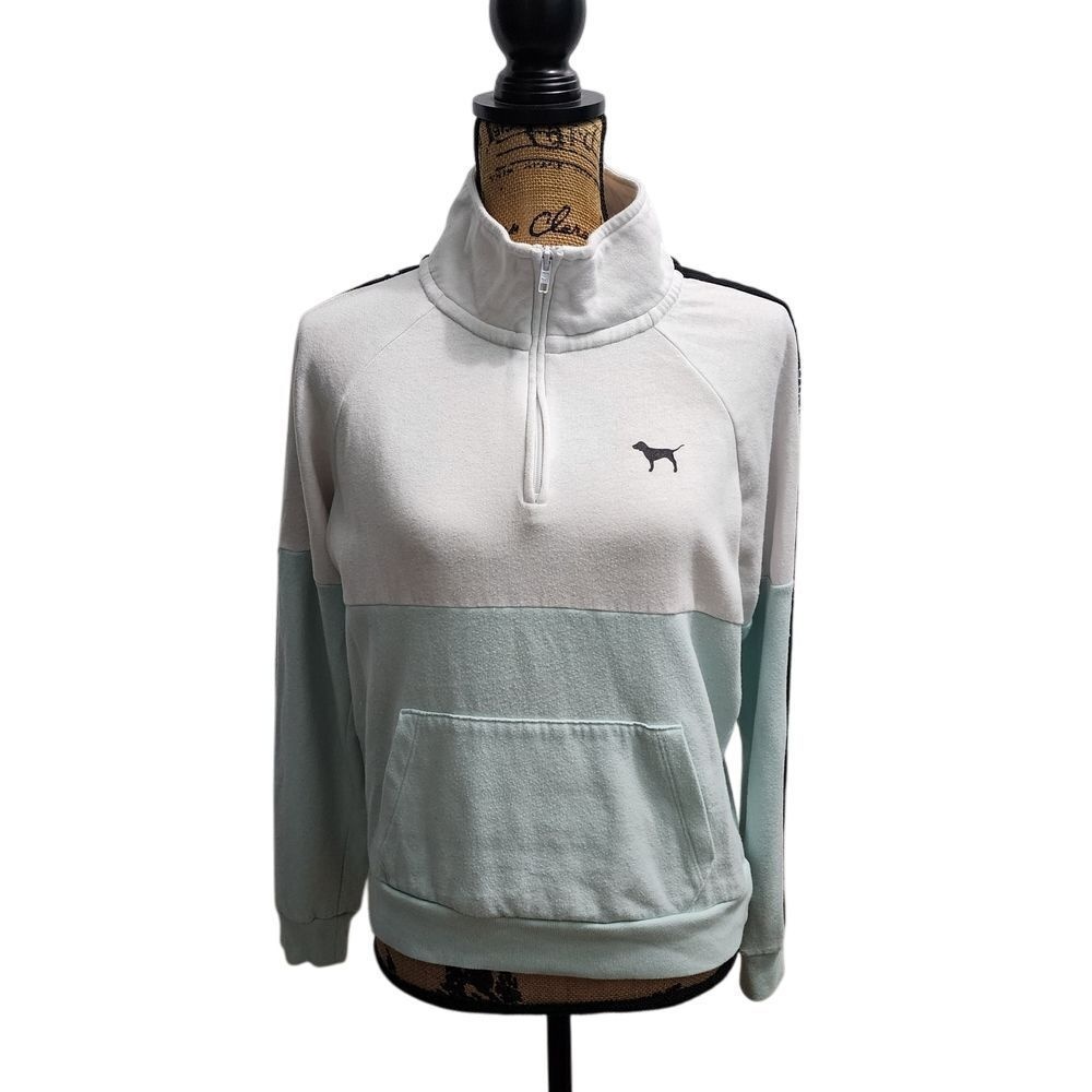 PINK Victoria's Secret Halfโ Zip Color Block Pullover Sweatshirt Dog Mint White